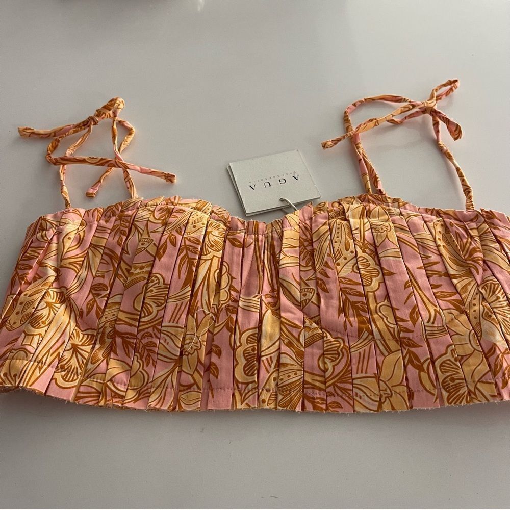 AGUA BY AGUA BENDITA Moringa pleated floral-print cotton bra top NWT XL - Picture 9 of 9